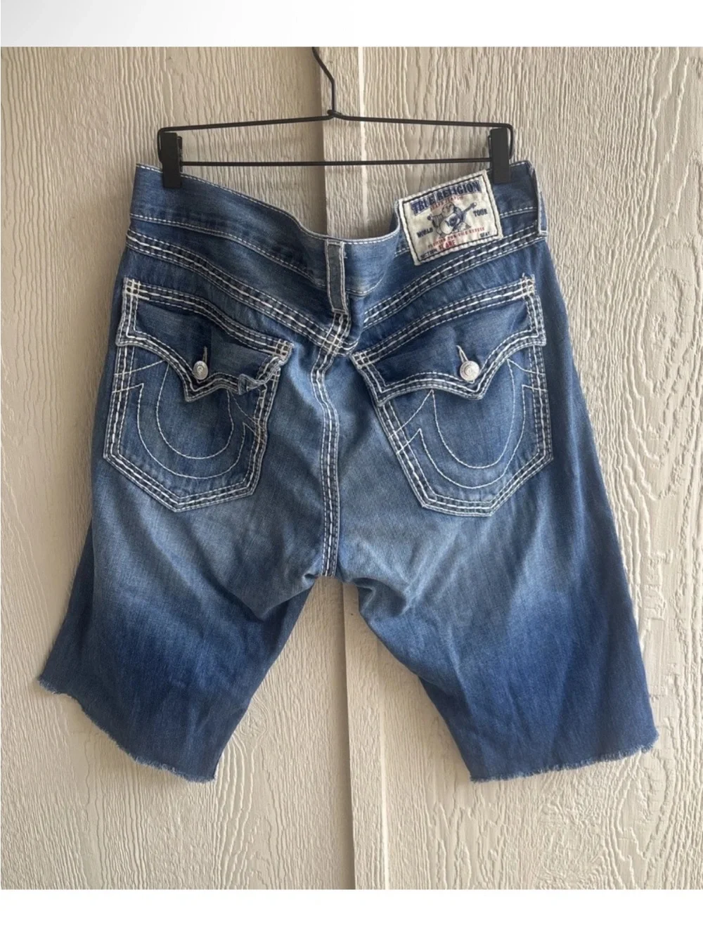 True Religion Men's Blue Distressed Jean Shorts
